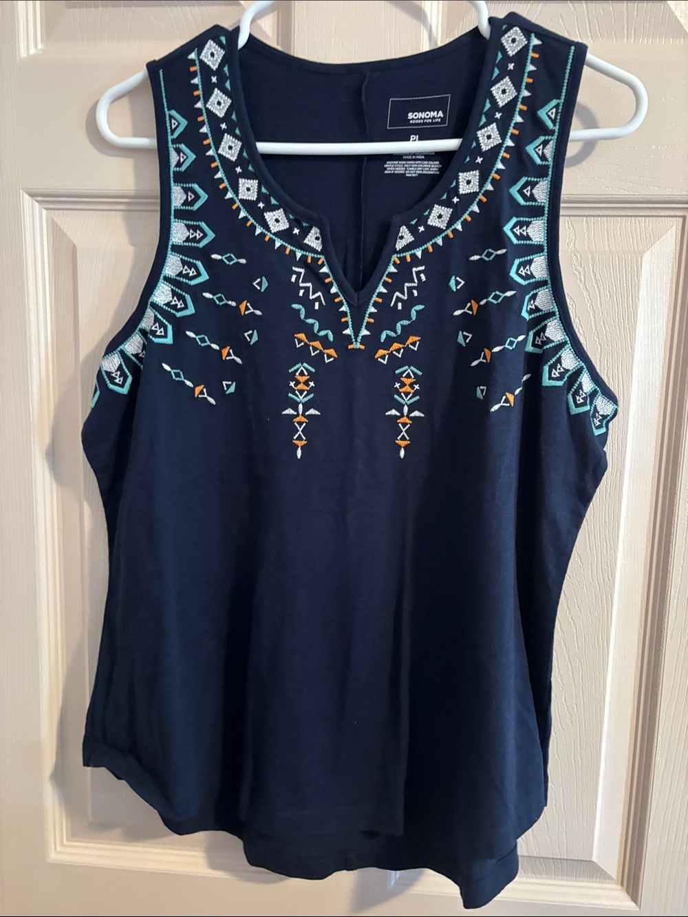 Sonoma Navy Sleeveless Embroidered Camisole with Turquoise & Orange Accents